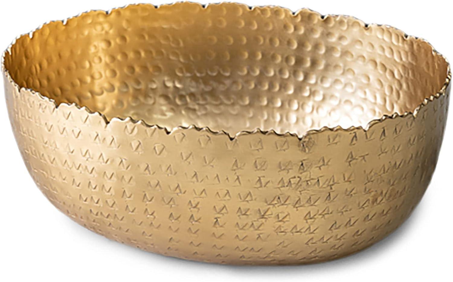 IHI EST. 1986 India Handicrafts Hammered Dimpled Gold Tone 12 inch Metal Decorative Bowl