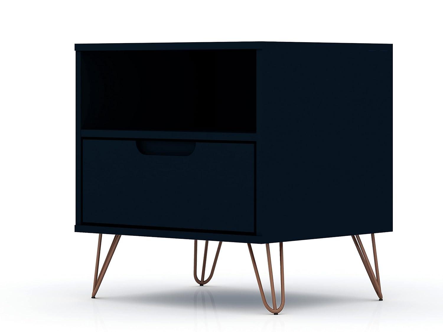 Set of 2 Rockefeller 1 Drawer Nightstands Tatiana Midnight Blue - Manhattan Comfort
