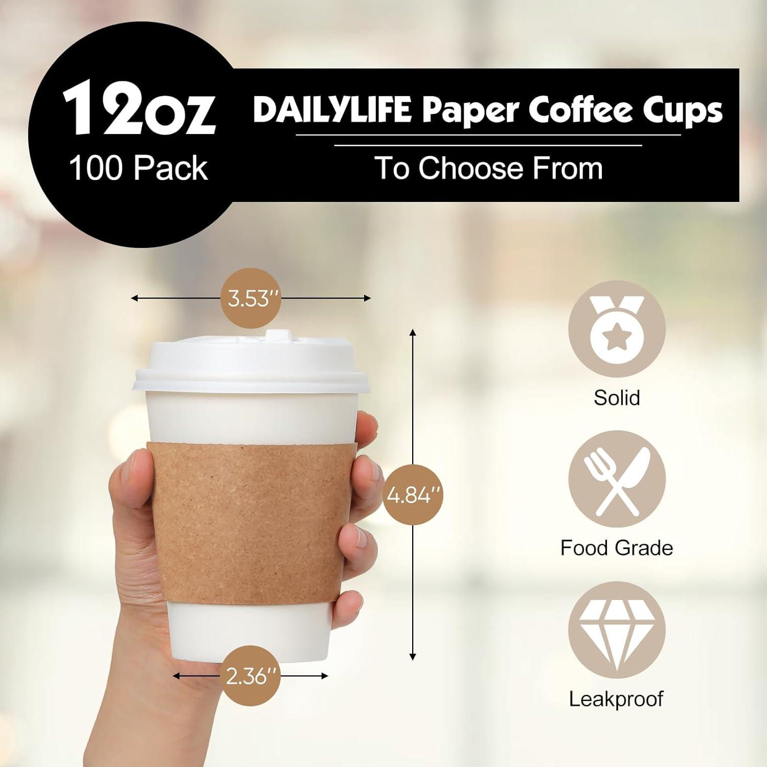 FAST APPLIANCES LLC Paper Cups,Cups,Disposable Cups 100 Pack 12 Oz Leak-Proof Coffee Cups With Lids And Sleeves Disposable Paper To Go Hot Coffee Cups For Home, Business, Office, Cafes And Parties