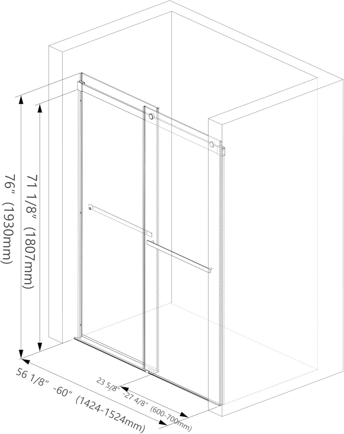 Sunrosa Shower Door 60"×76", Bypass Sliding Shower Door, Frameless Shower Door with Tempered Glass, Shower Glass Door in Brushed Nickel