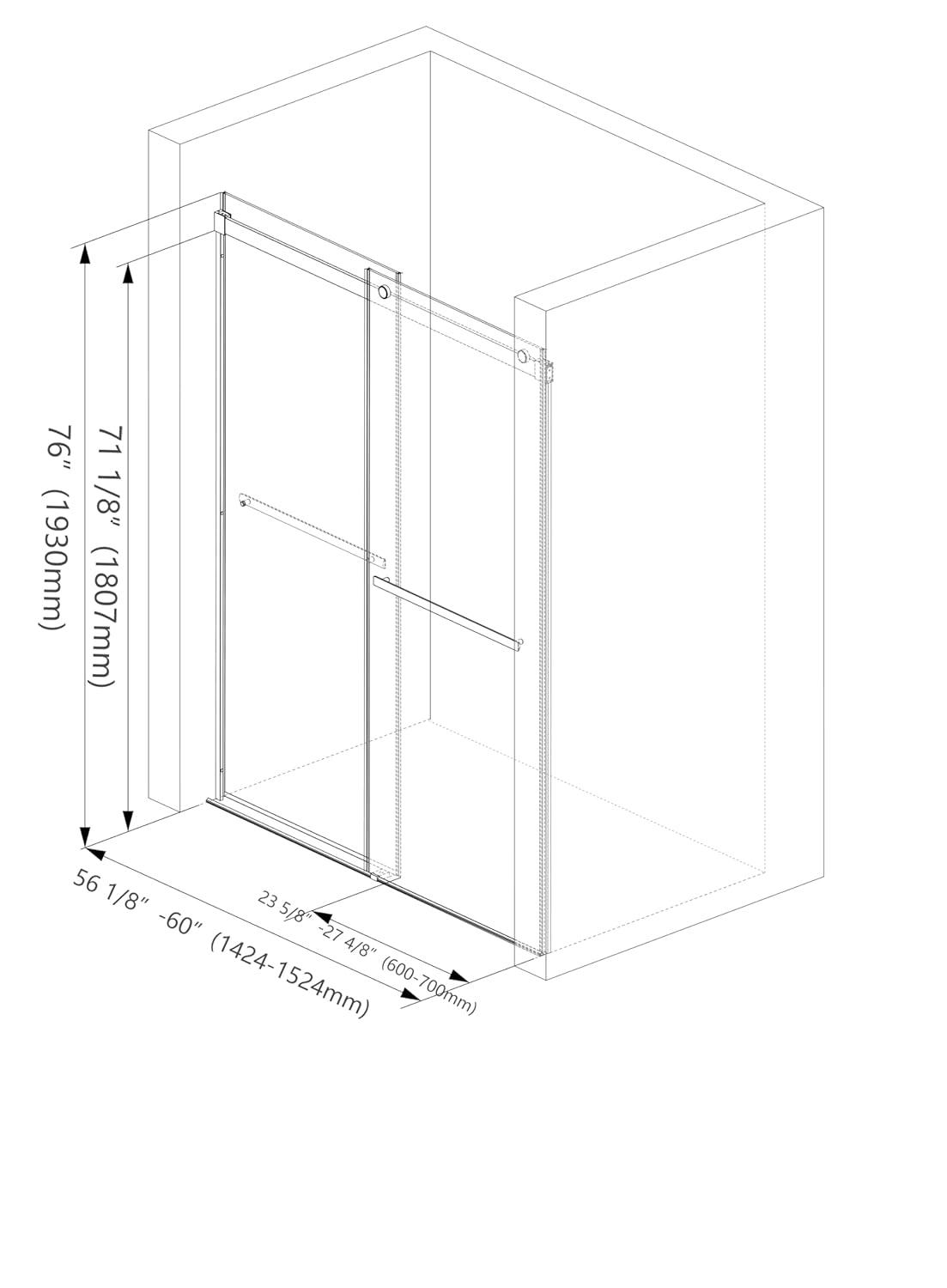 Sunrosa Shower Door 60"×76", Double Sliding Shower Door, Frameless Shower Door with Tempered Glass, Shower Glass Door in Brushed Nickel