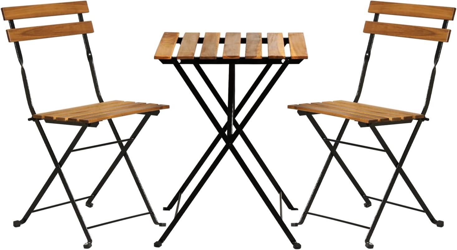 MKDLUFEI Outdoor Wood Folding Bistro Set Lightweight and Portable 3 Piece Patio Set Small Patio Furniture Set for Lawn Balcony Backyard Yard Bistro Apartment Nature…