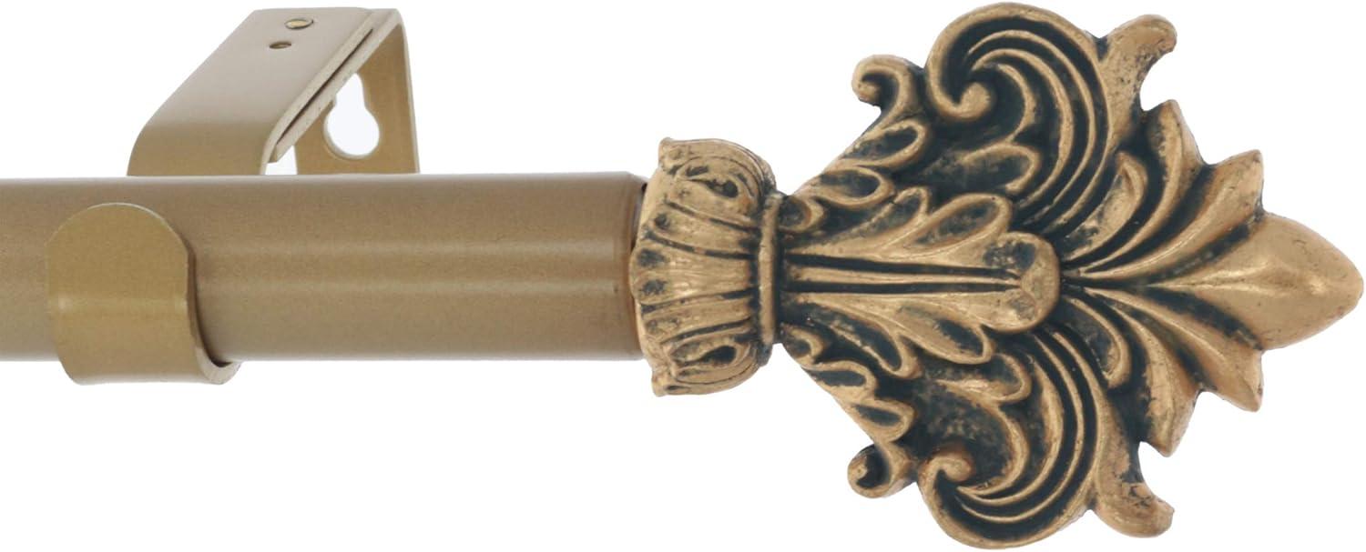 Antique Gold Adjustable Metal Curtain Rod with Acanthus Finials, 28-48 Inches