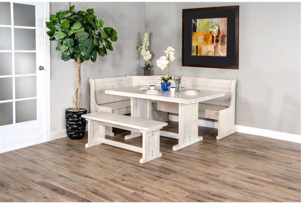 Pemberly Row Farmhouse Wood Breakfast Nook Set in Marble White