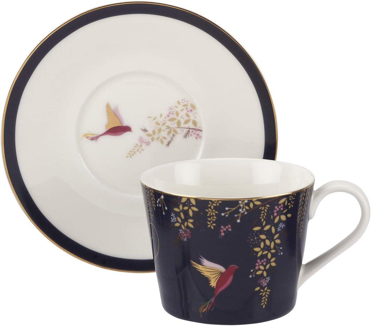 Navy Ceramic Teacup and Saucer with Gold Detailing