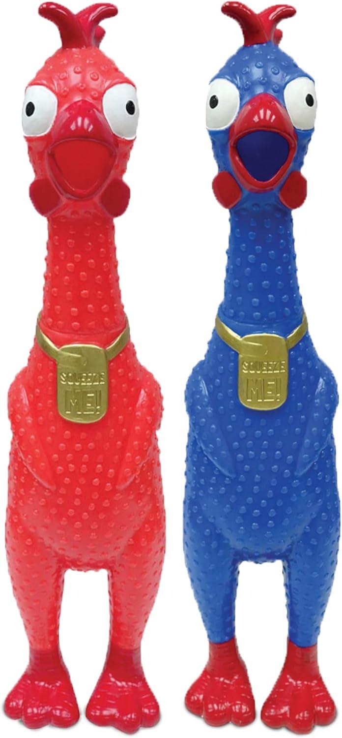 Animolds Squeeze Me Rubber Chicken Toy | Screaming Rubber Chickens For Kids | Novelty Squeaky Toy Chicken Regular Color 2-Pack (Random Colors)