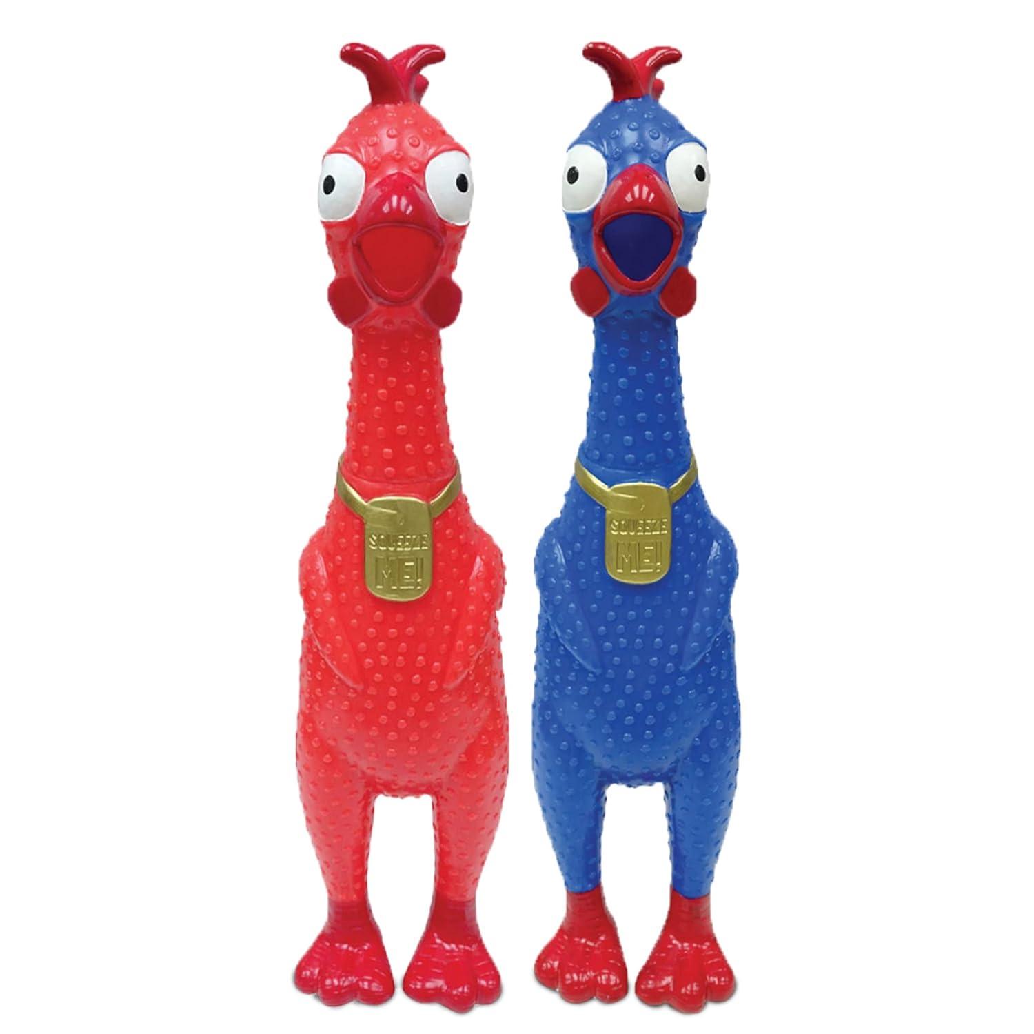 Animolds Squeeze Me Rubber Chicken Toy | Screaming Rubber Chickens For Kids | Novelty Squeaky Toy Chicken Regular Color 2-Pack (Random Colors)