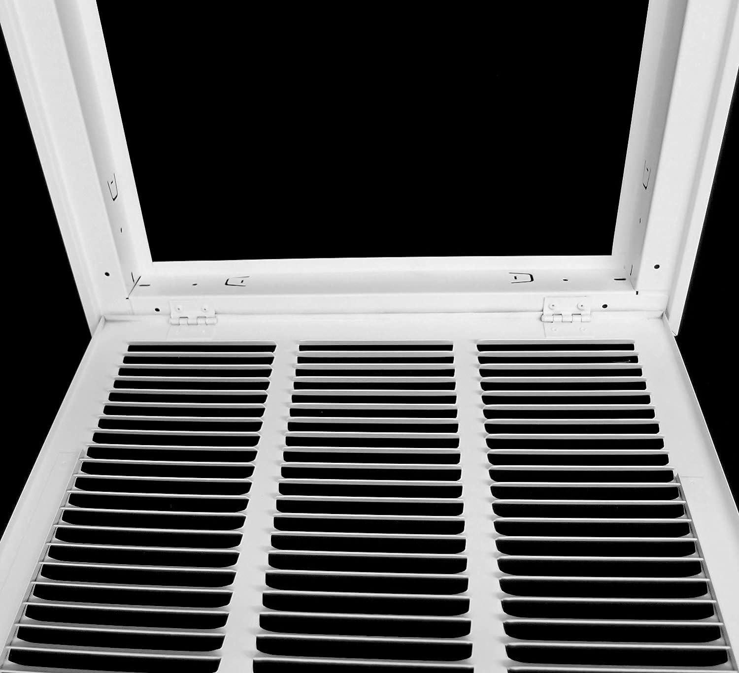 14x14 White Steel Return Air Filter Grille with Fixed Hinges