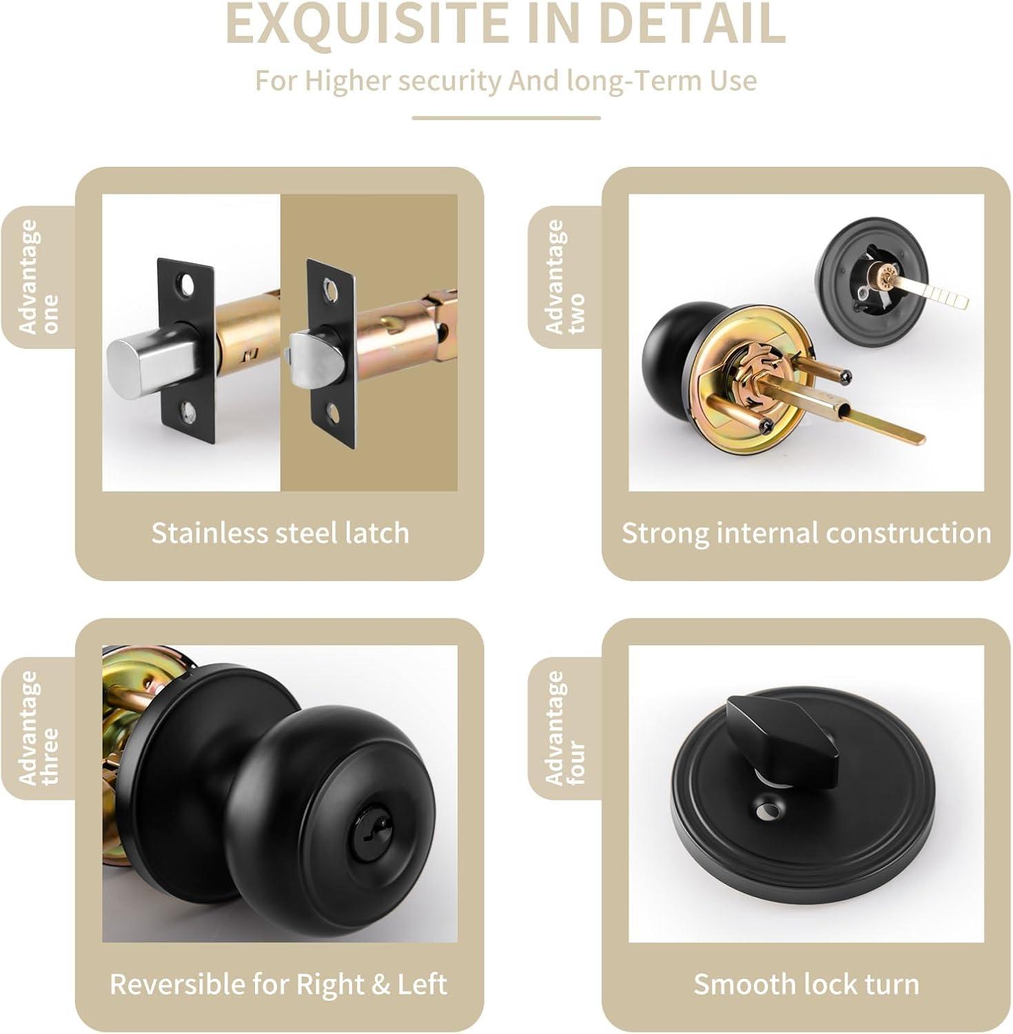 3 Pack Keyed Alike Entry Door Knobs and Single Cylinder Deadbolt Lock Combo Set Security for Entrance and Front Door with Classic Matte Black Finish