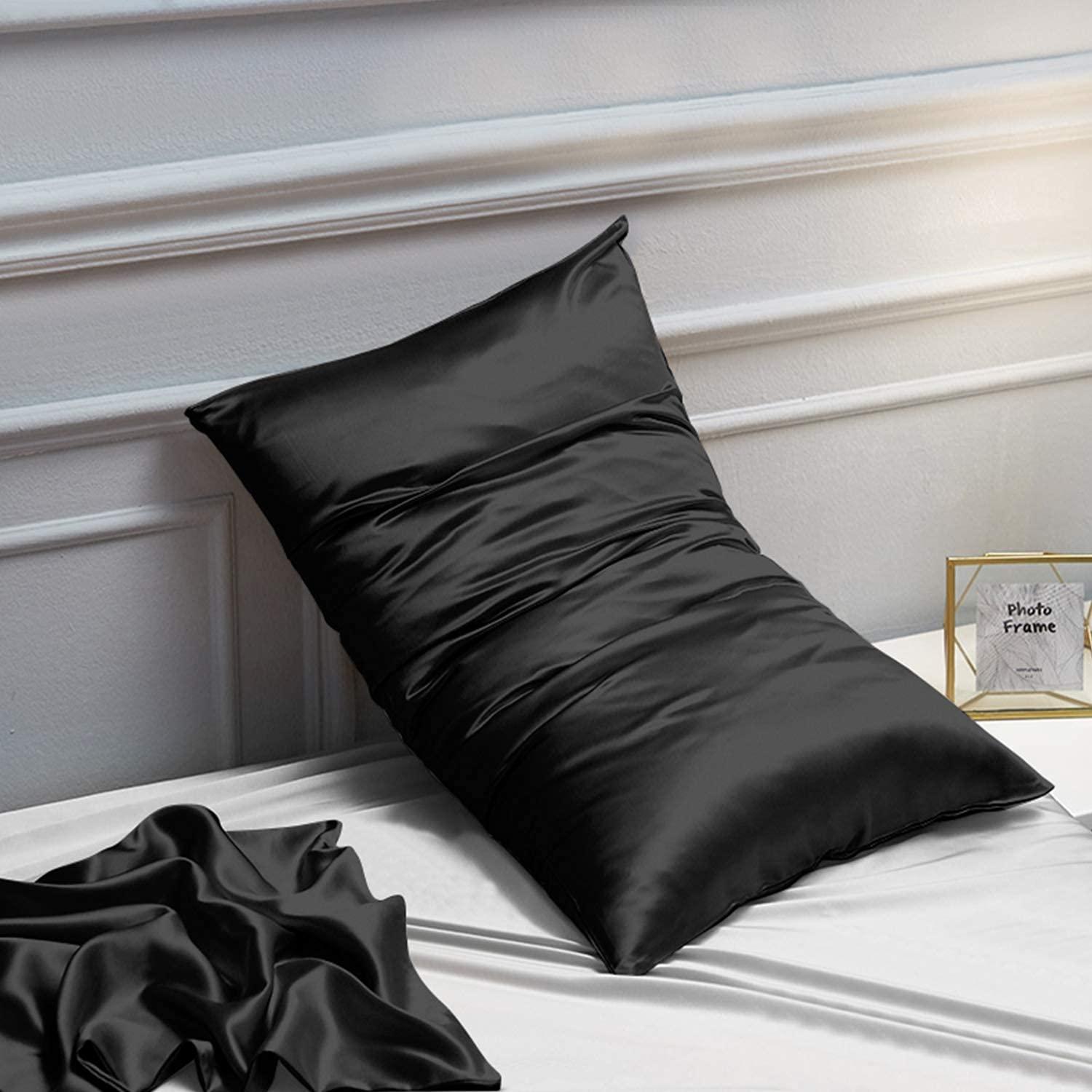 2 Pack Satin King Pillowcases for Hair and Skin, Luxurious Pillow Cases with Envelope Closure, 20x36 Inches, Black - NTBAY