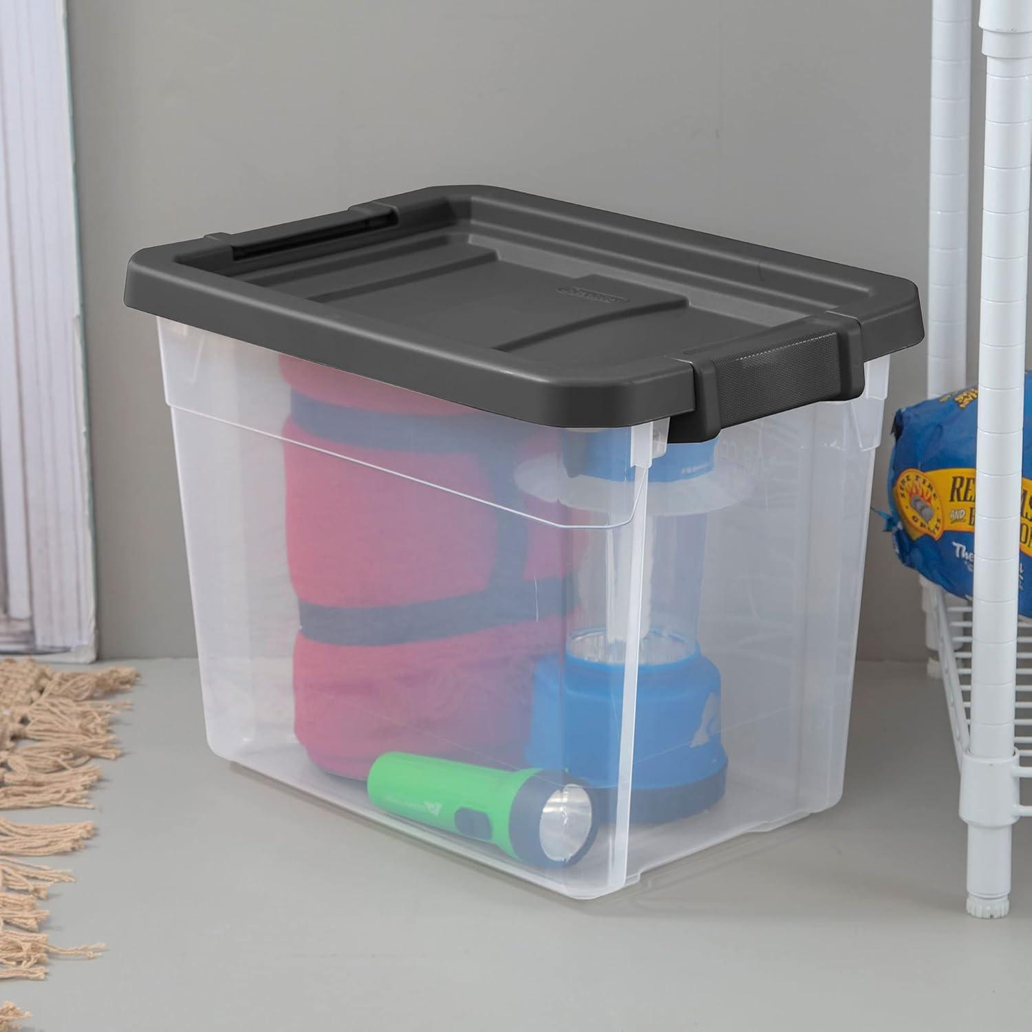 Flat Gray and Clear 30 Quart Stackable Storage Box