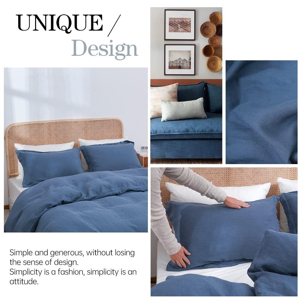Simple&Opulence 100% Linen Duvet Cover Set with Washed-French Flax-2 Pieces Solid Color Basic Style Bedding Set-Breathable Soft Comforter Cover with 1 Pillowsham(Twin,Linen)
