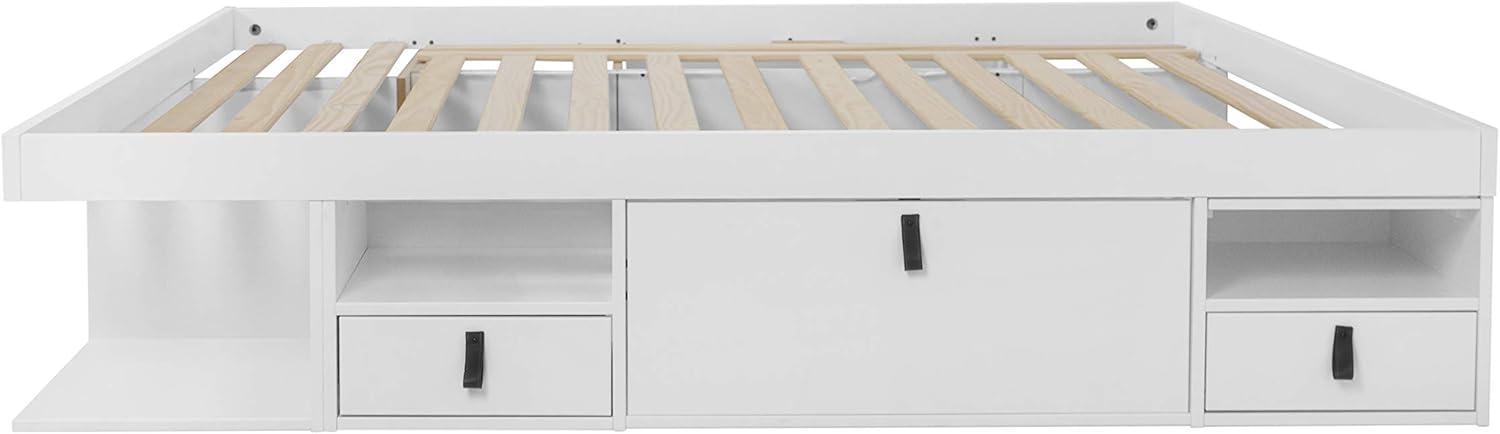 Memomad Bali Storage Platform Sturdy Bed Frame with Drawers & More (Queen Size, White Wood)