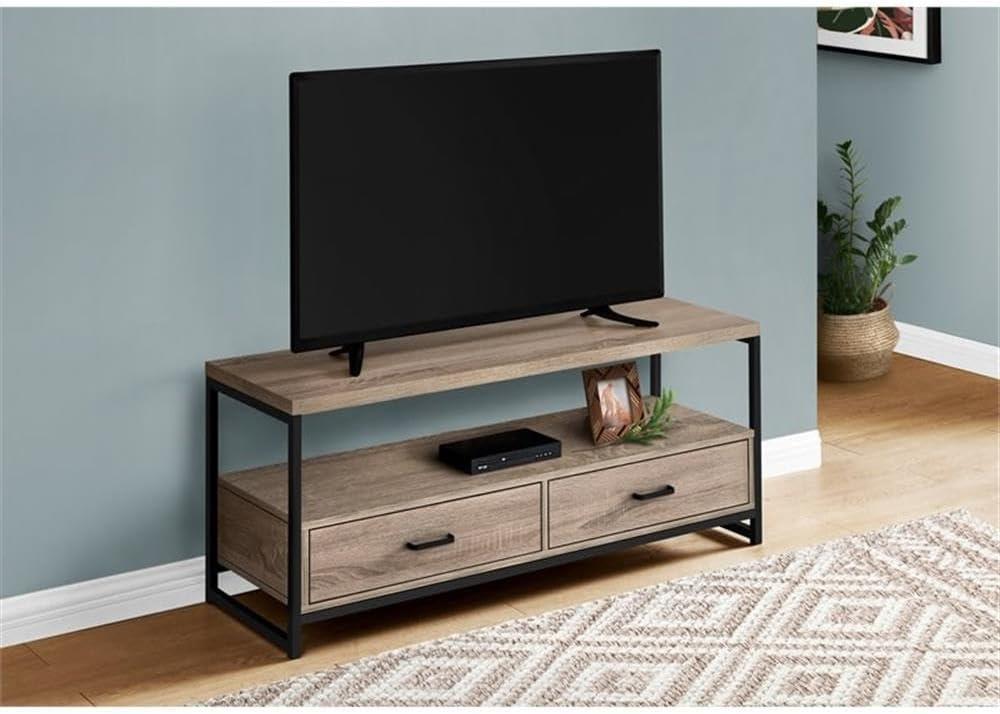 Monarch Specialties Tv Stand 48 Inch Console Media Entertainment Center Storage Drawers Laminate Metal Brown Black Contemporary Modern