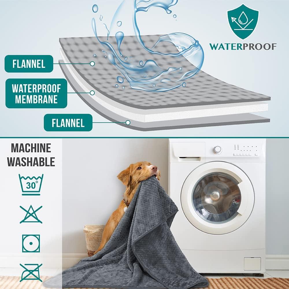 PetAmi Waterproof Dog Blanket, Leakproof Fleece Throw for Pet Cat Puppy Kitten, Reversible Washable Soft Plush Cover (Gray, X-Large (60x80))