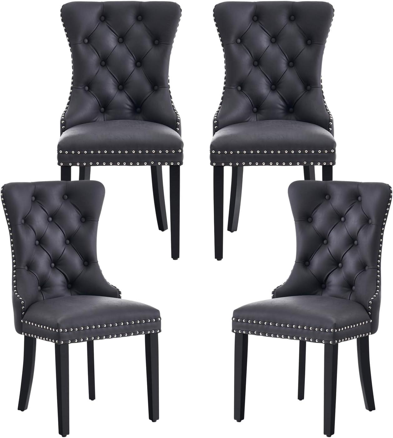 ODUSE-DAILY Black Velvet Dining Chairs Set of 4, Kitchen & Dining Room Chairs, Sillas De Comedor, Nailheads Tufted, Velvet Upholstered, Solid Wood (Black, 4 Pcs)