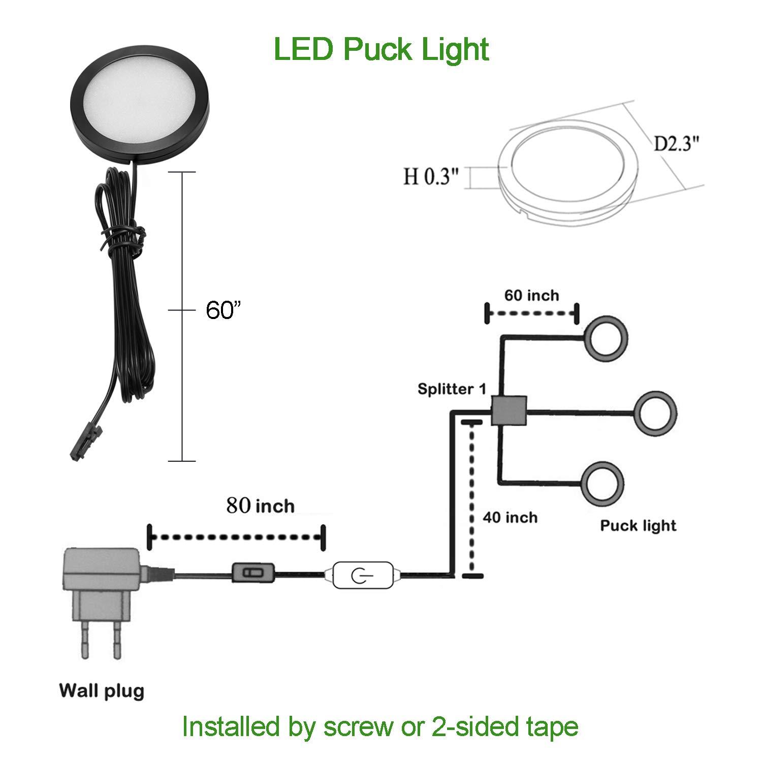 AIBOO LED Under Cabinet Lighting Black Cover Puck Lights Kit with Touch Dimmer Switch (3 Lights,Warm White)