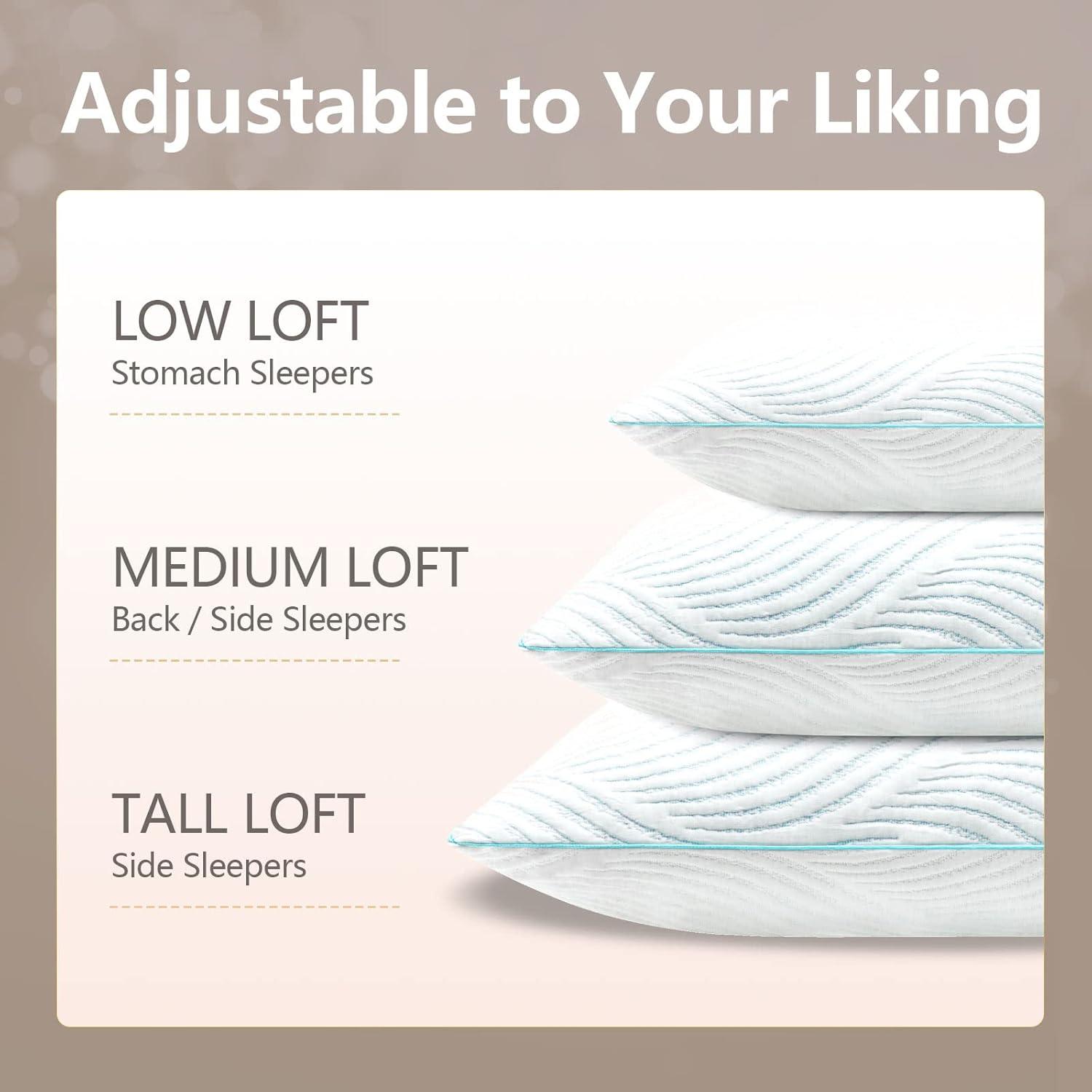 Pillows King Size Set of 2 Cooling Memory Foam Pillows for Sleeping Adjustable Medium Firm Back and Side Sleeper