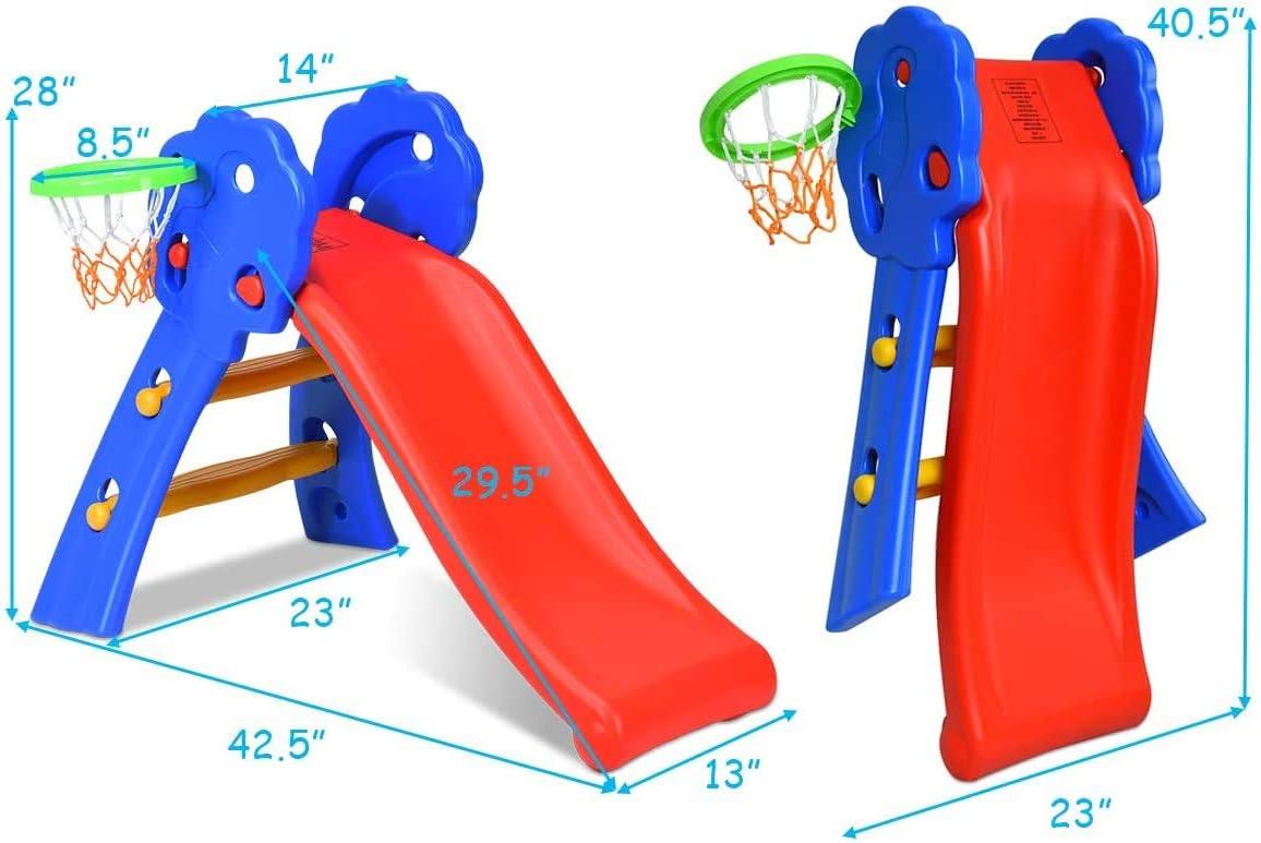 Colorful Plastic Toddler Slide with Basketball Hoop