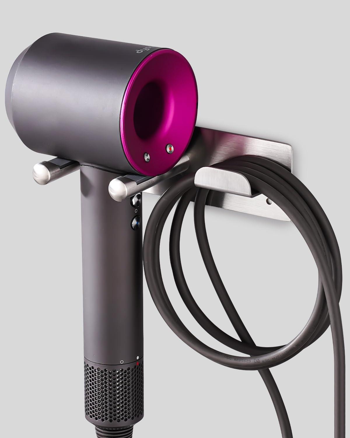 Hair Dryer Holder Wall Mount Compatible with Hair Dryer, 304 Stainless Steel Hair Dryer Blow Diffuser Holder Organizer Adhesive for The Bathroom, Silver