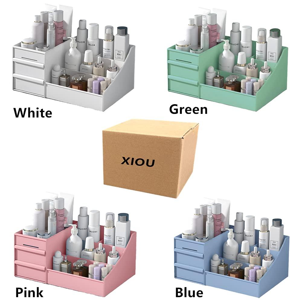 Compact White Plastic Makeup Desk Organizer with Drawers