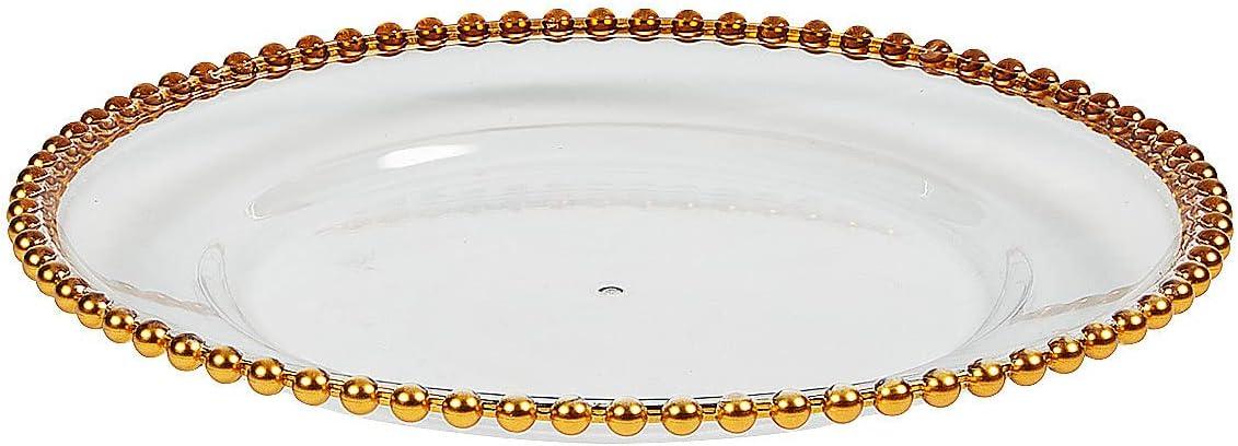 Clear Chargers with Gold Beaded Trim - Party Supplies - 6 Pieces