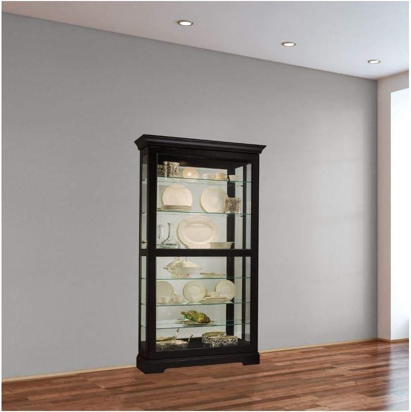Traditional Black Satin Lighted Corner Curio Cabinet