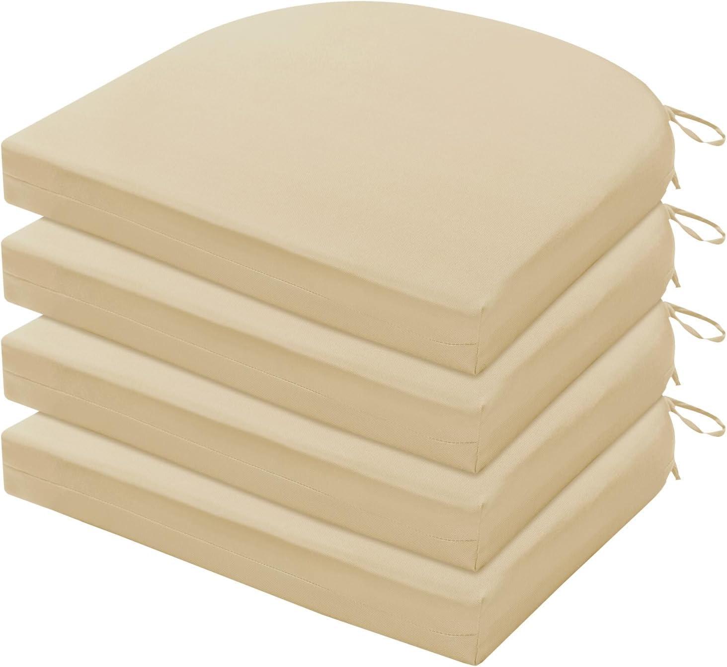 LOVTEX Outdoor Chair Cushions Set of 4, Waterproof Patio Chair Cushions with Ties, 18.5 x 16 x 3 inch, Khaki