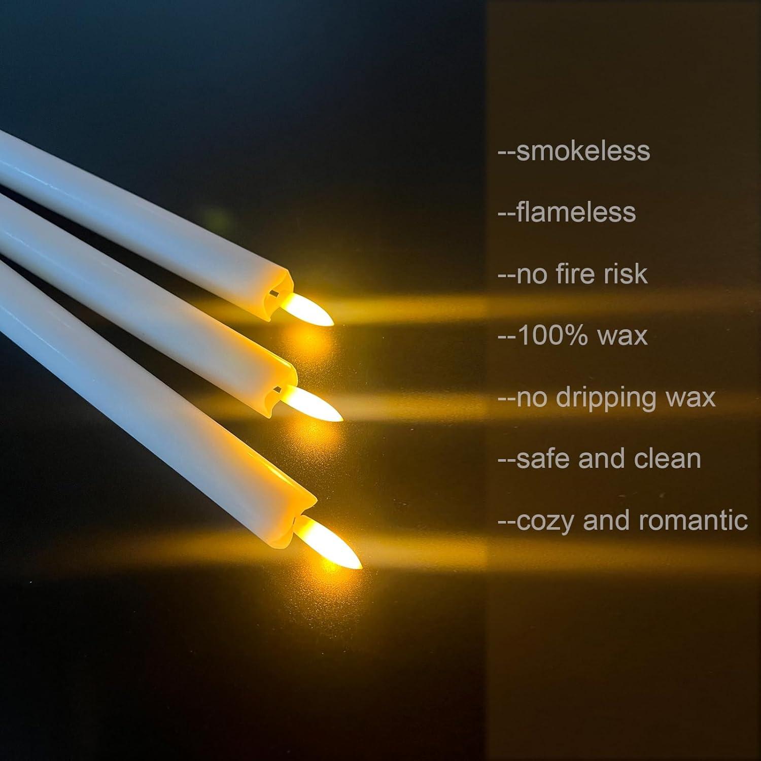 Remote Control Flameless Taper Candles, S/6 3D Flickering Battery Operated LED Window Candles Encased with Real Wax to Light Up Your Home