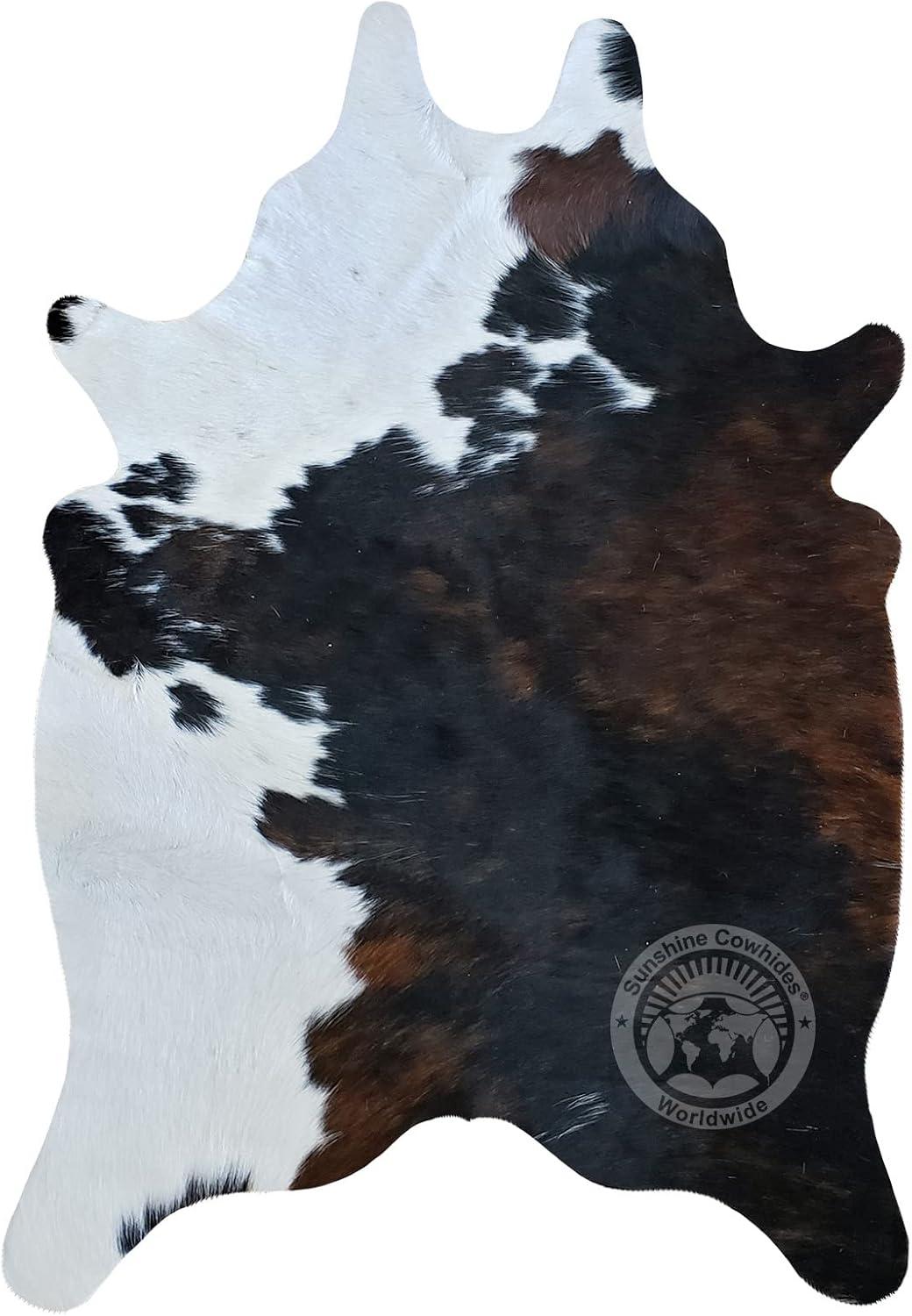 Small Tricolor Genuine Cowhide Rug for Modern Decor