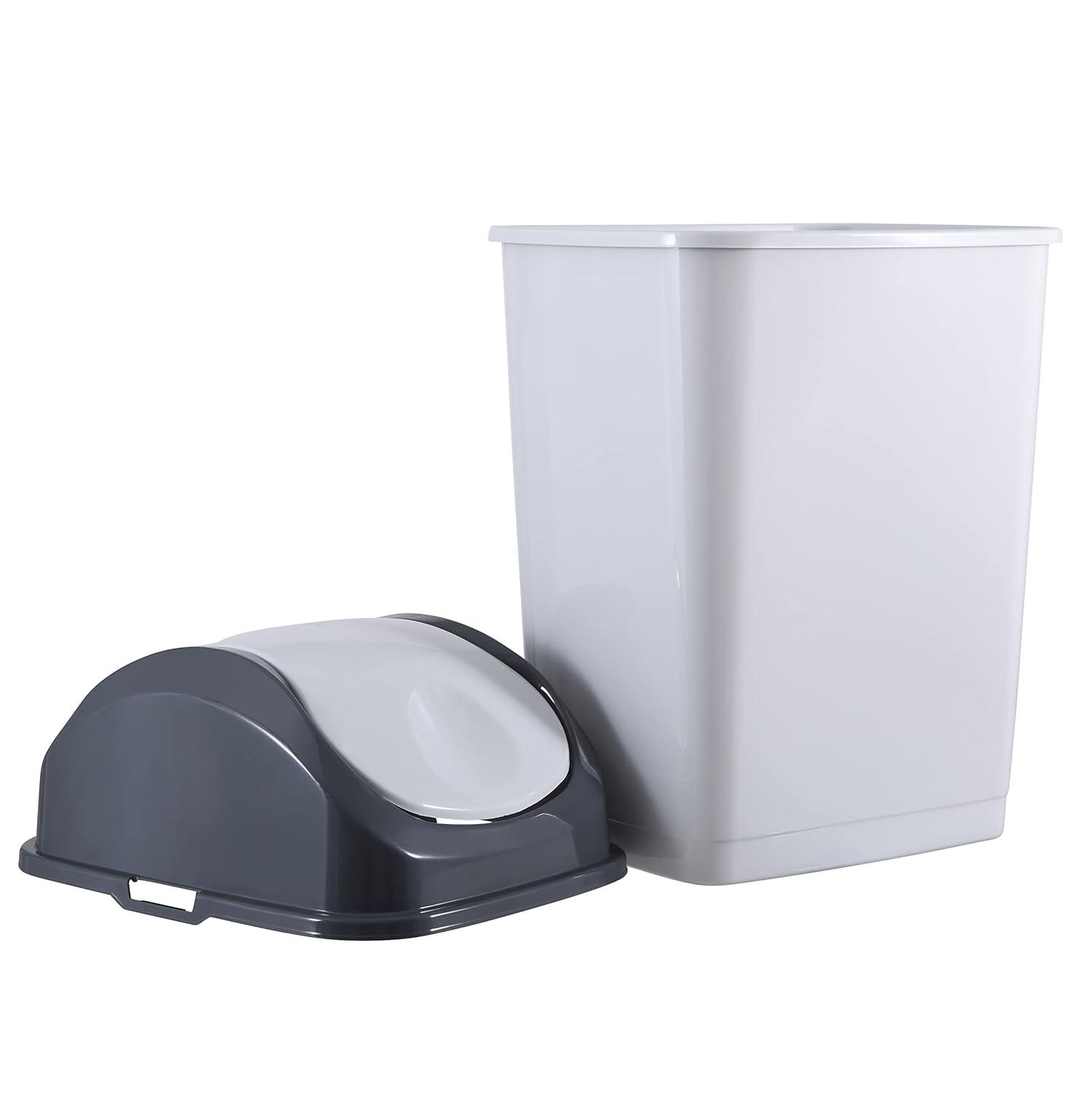 Superio Kitchen Trash Can with Swing Top Lid 9 Gallon Slim Waste Bin 37 Qt Durable Plastic, Fit Small Spaces, Office, Bathroom, Under Counter (White Smoke-1 Pack)