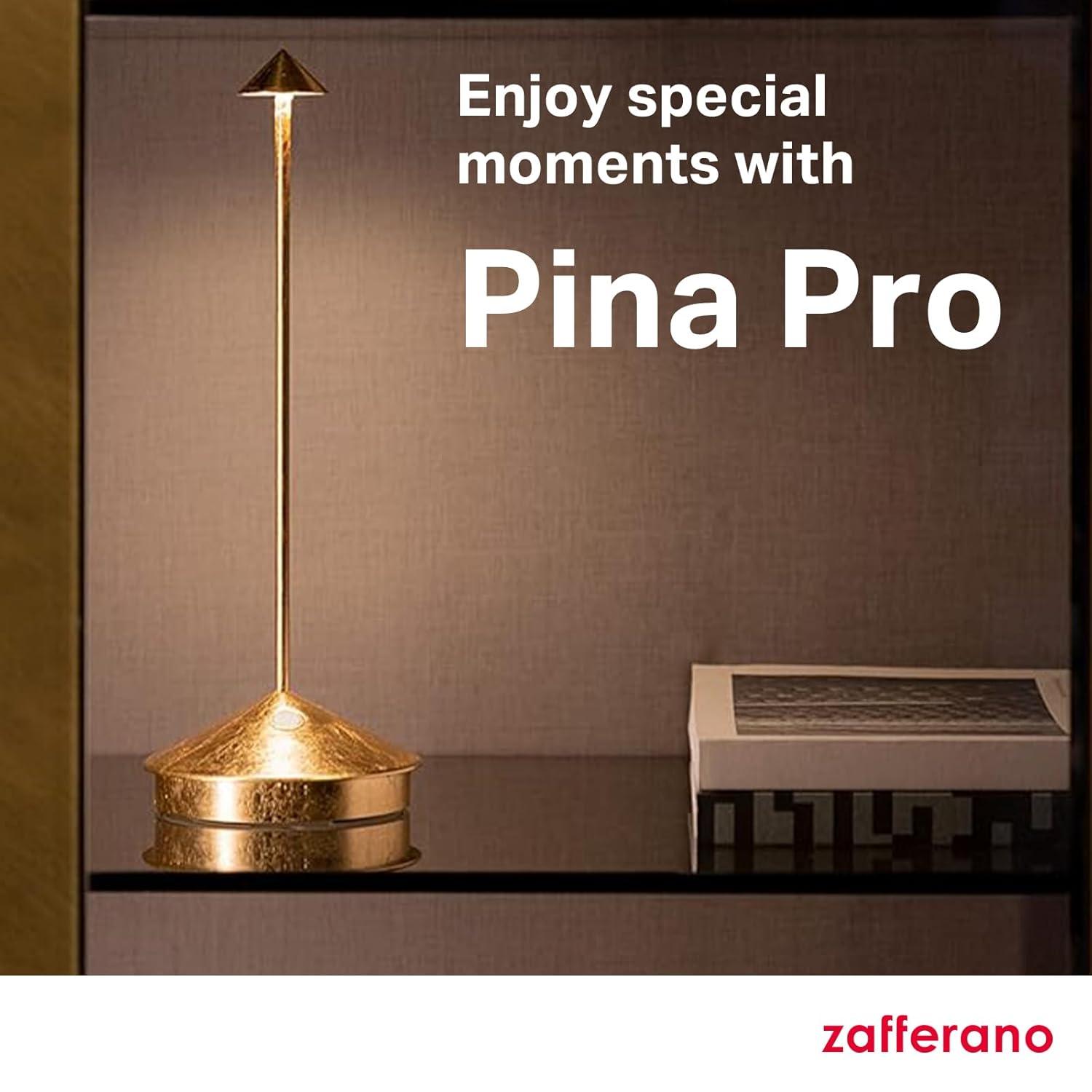 Zafferano, Pina Pro Lamp with Gold Leaf, Rechargeable Cordless Table Lamp with Touch Controls, Usable as an Indoor Lamp, Dimmer, 2200-3000 K, Height 11.4 Inches