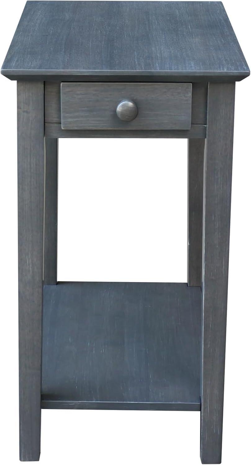 International Concepts Narrow End Table Heather Gray: Mid-Century Modern Style, Hardwood, Drawer & Shelf