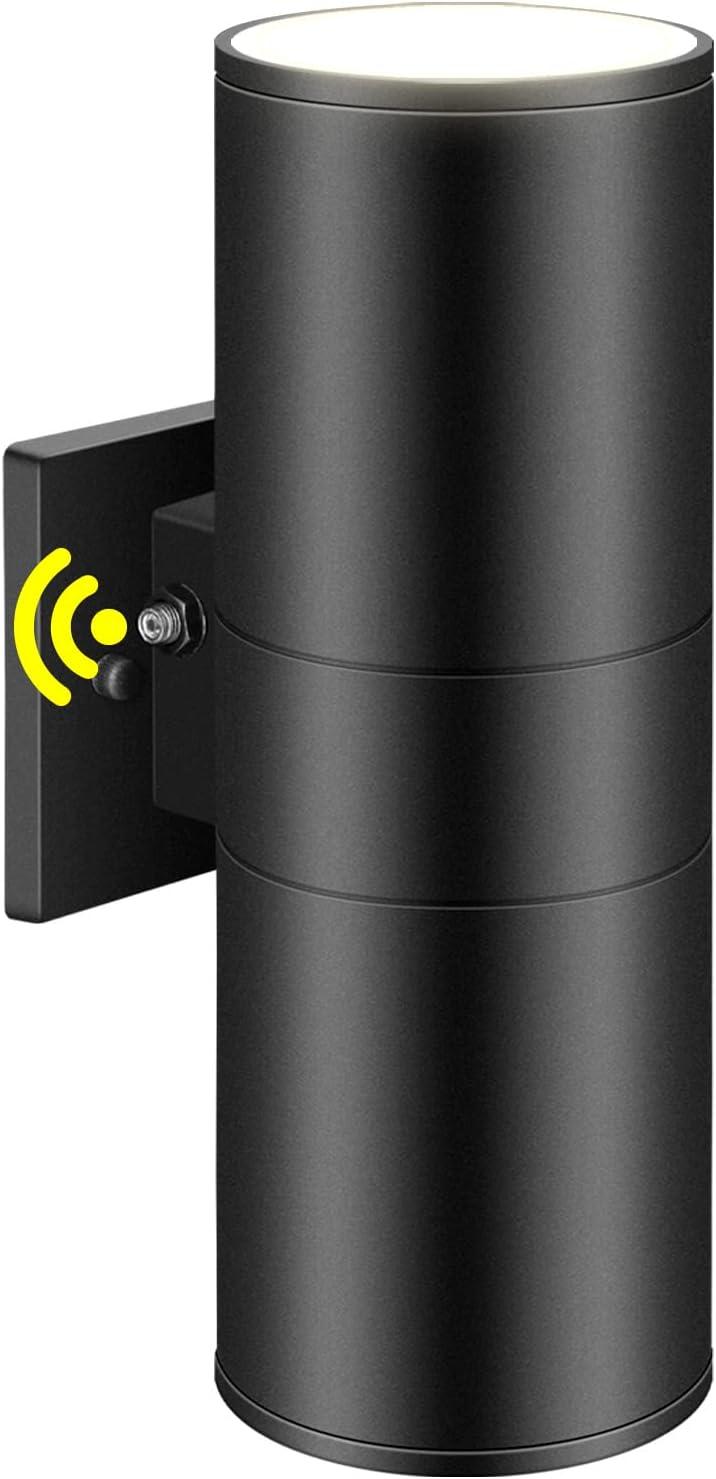 Black Aluminum Cylinder Dusk to Dawn Outdoor Sconce Set