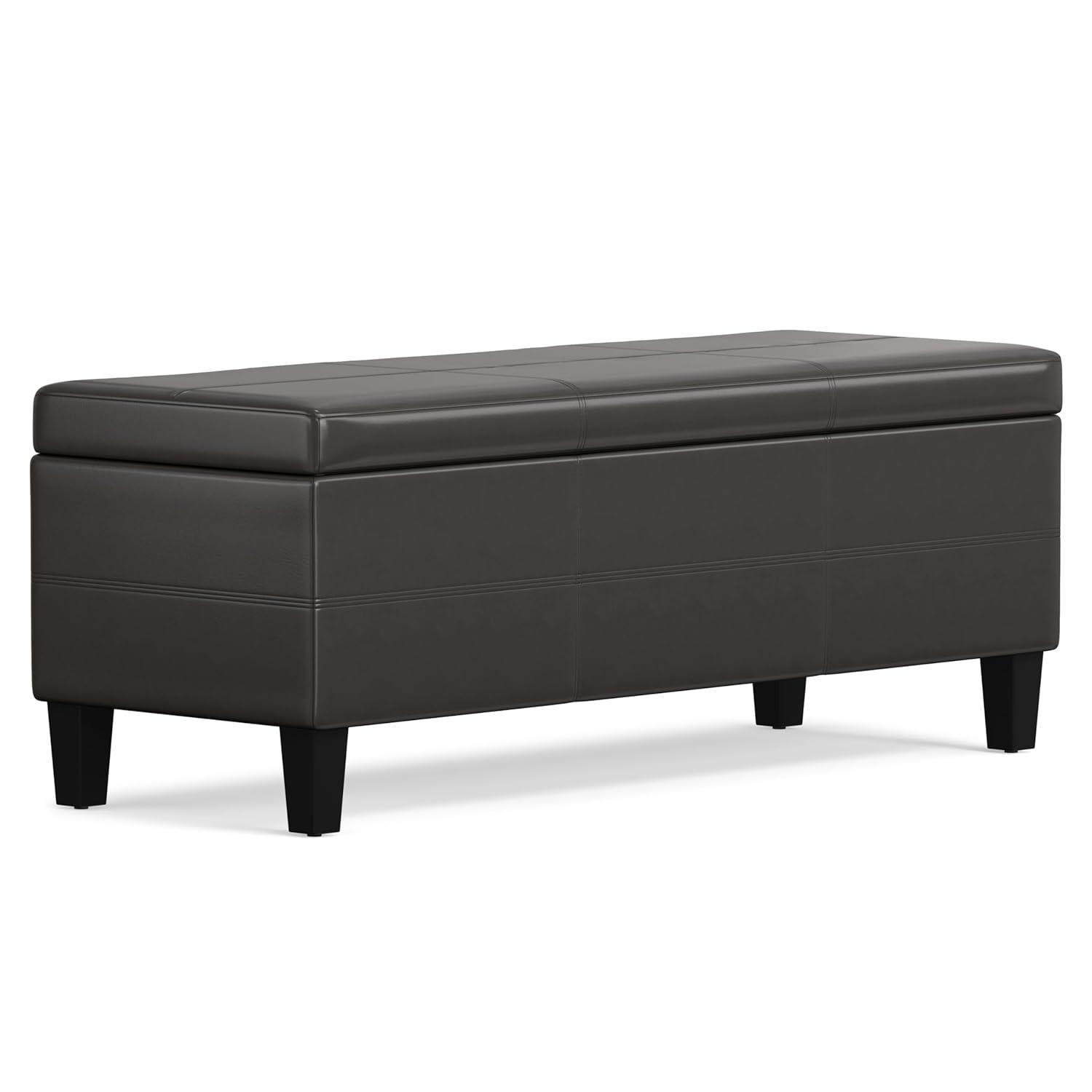 Simpli Home Afton 48"W Vegan Faux Leather Storage Ottoman Bench