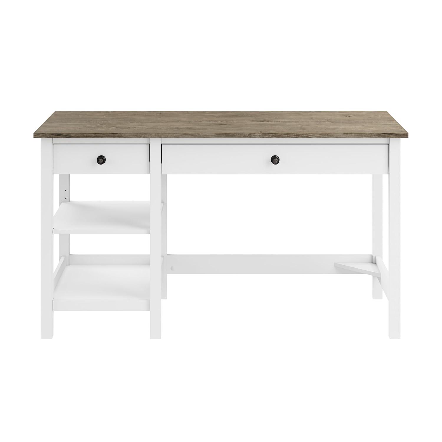 54W Mayfield Computer Desk with Shelves Shiplap Gray/Pure White - Bush Furniture