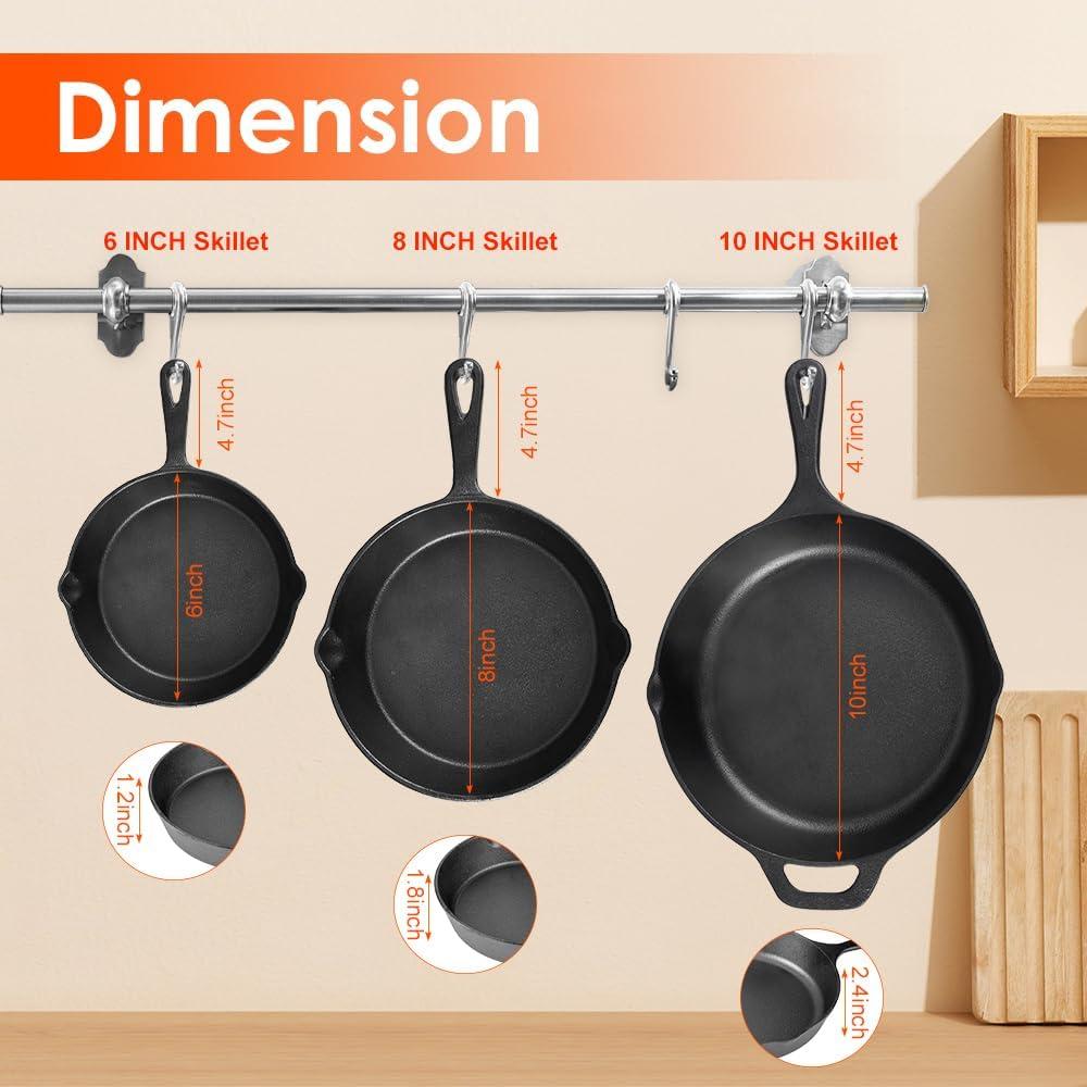 Pre-Seasoned Cast Iron Skillet Set with Red Silicone Handles