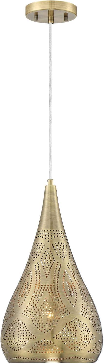 Possini Euro Design Safi Brass Mini Pendant Light 9" Wide Modern Cutouts Droplet Shade for Dining Room House Foyer Kitchen Island Entryway Bedroom