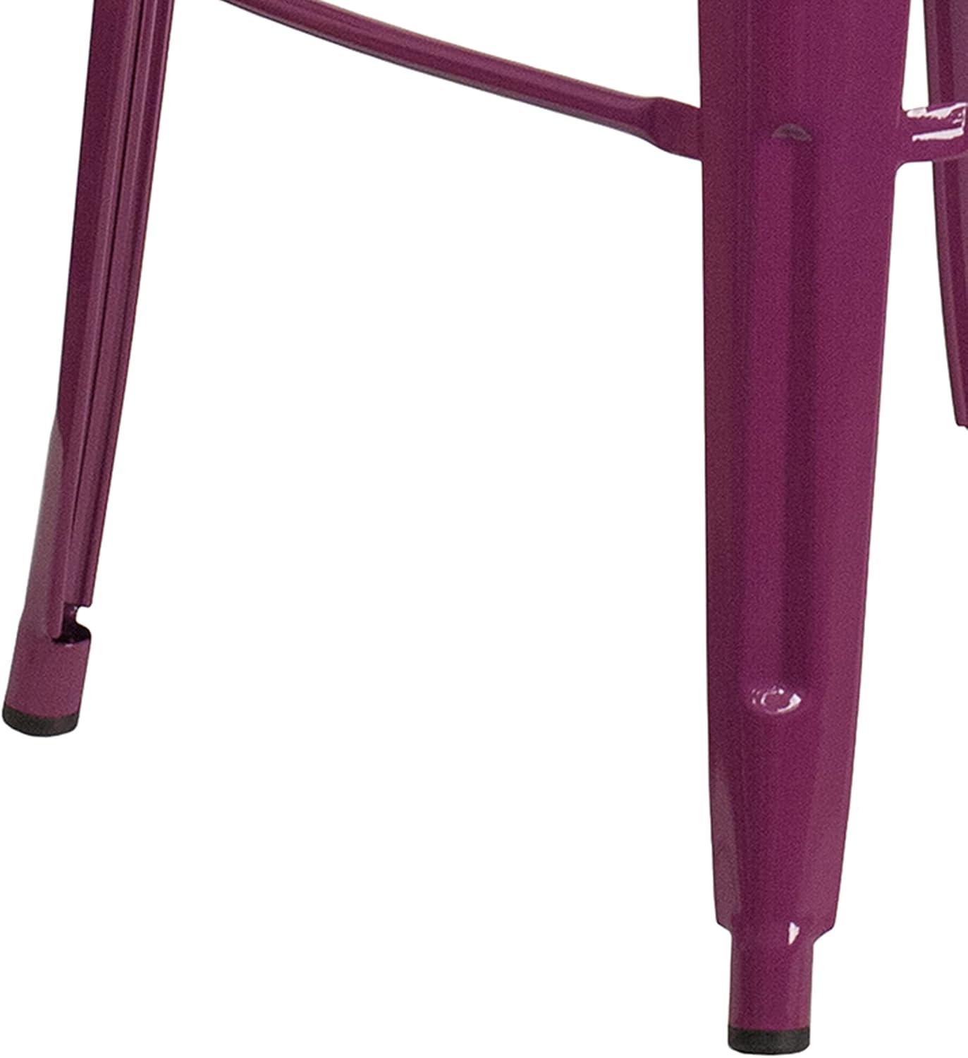 Flash Furniture Commercial Grade 30" High Purple Metal Indoor-Outdoor Barstool with Back