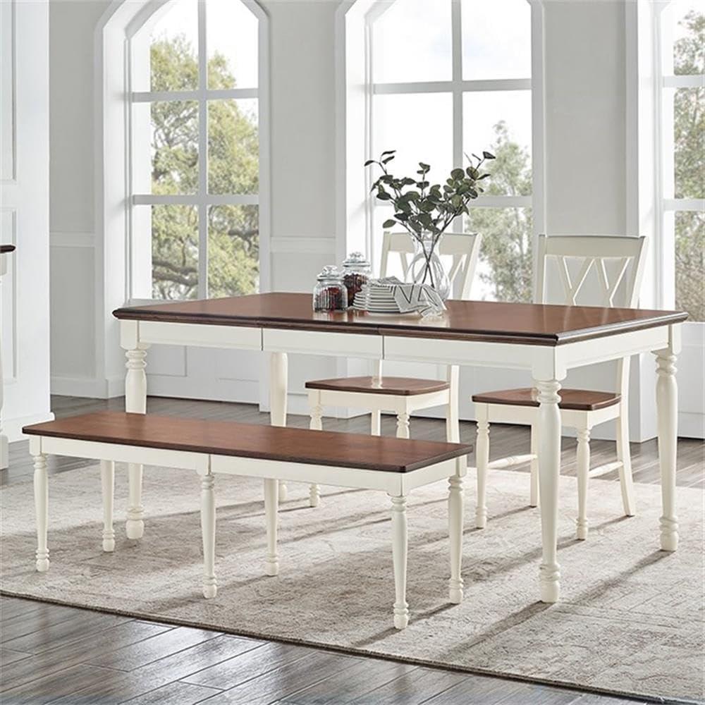 Crosley 4pc Shelby Dining Set Distressed White: Farmhouse Style, Extendable, Includes Bench & Armless Chairs