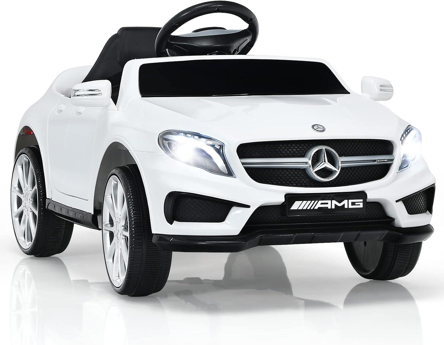 OLAKIDS 12V Electric Kids Ride On Car, Licensed Mercedes Benz GLA45 Toy Car with Remote Control, MP3 Plug, USB, 2 Speeds, LED Lights, Battery Powered Toy Vehicle for Toddler Children (White)