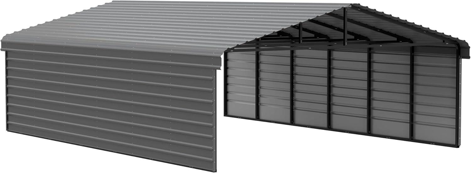 Arrow 29 x 20 ft Charcoal Carport with 2-sided Enclosure