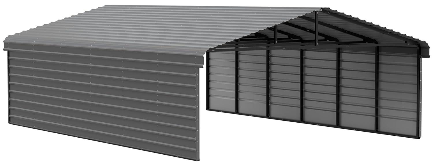 Arrow 29 x 20 ft Charcoal Carport with 2-sided Enclosure