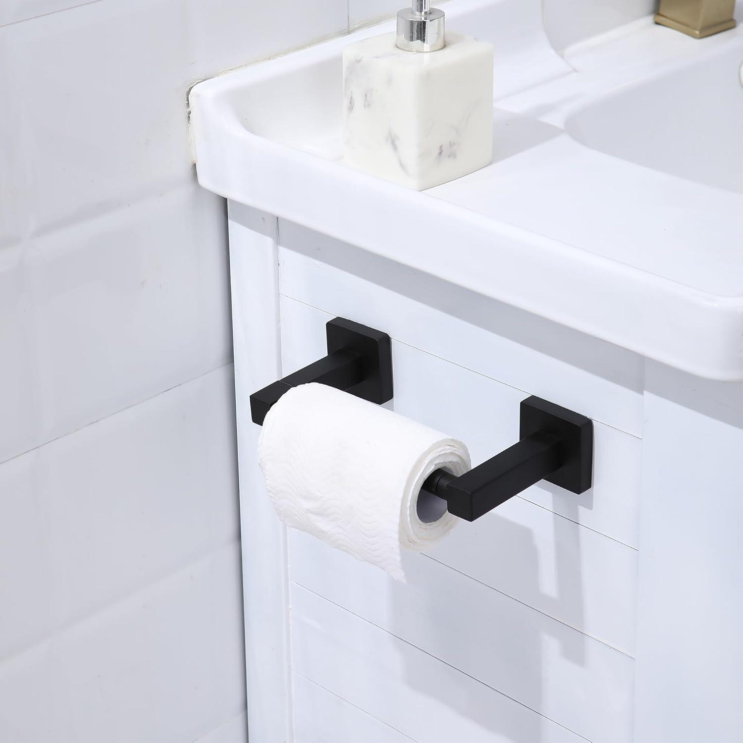 BWE Wall Mounted Toilet Paper Holder Double Post Pivoting Square Tissue Holders Roll Hangers Stand