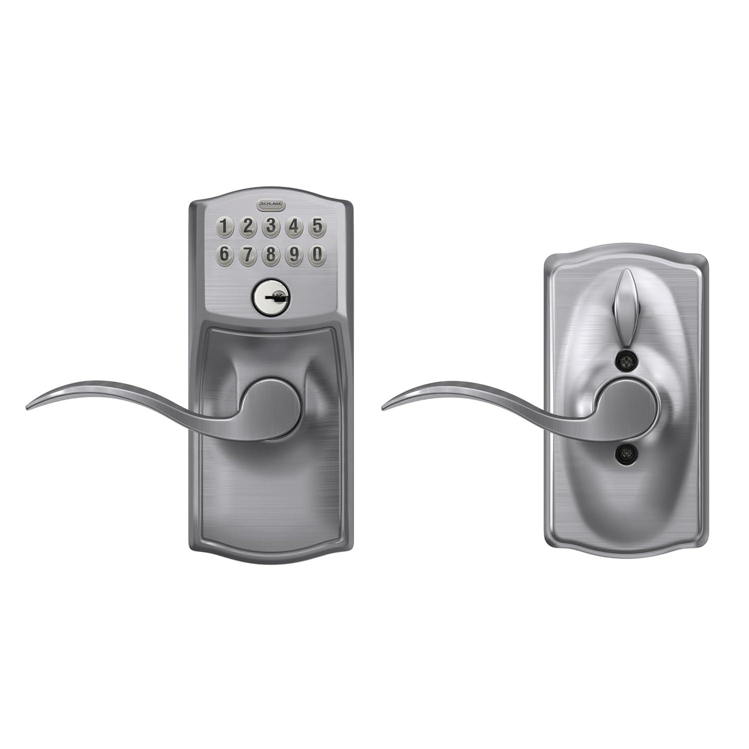 Schlage FE595 Camelot By Accent Keypad with 16211 Latch 10063 Strike Entry Flex-Lock Electronic Keypad with 16211 Latch 10063 Strike Satin Chrome Finish