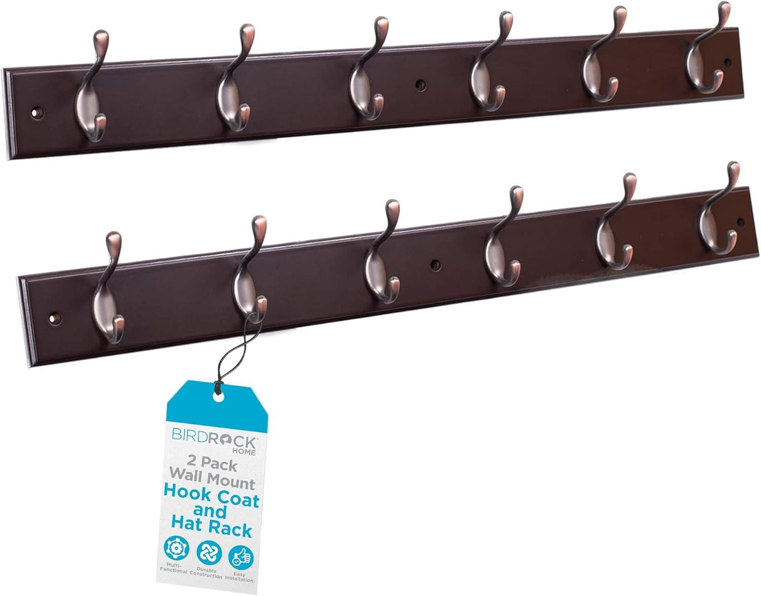 Dark Brown MDF Coat Rack with Oil Rubbed Bronze Hooks, 27"