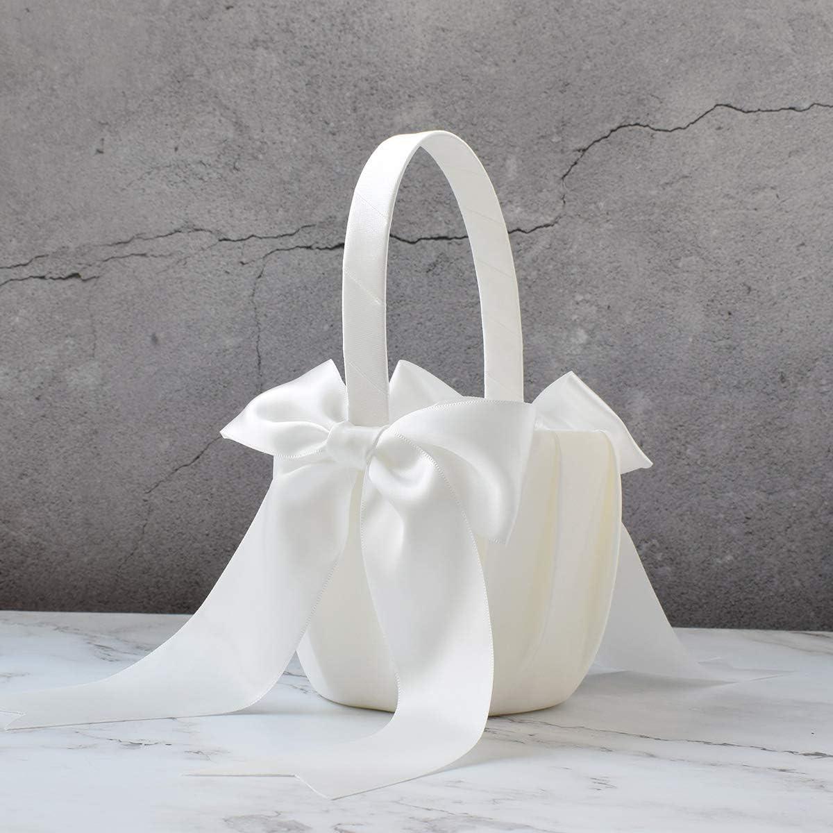 2 PCS Flower Girl Baskets Set- Cute Cherish Wedding Flower Baskets (Ivory)