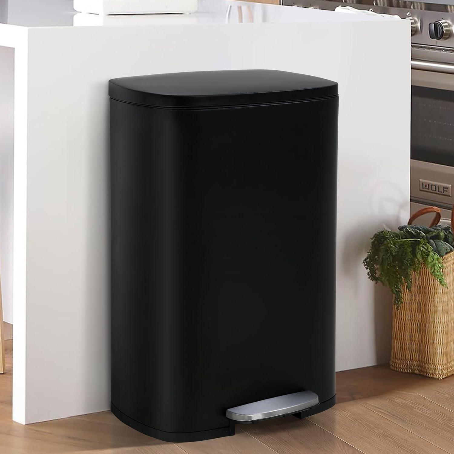 CL.HPAHKL 13 Gallon (50L)Trash Can ,Kitchen Trash Can, Stainless Steel with Lid, Foot Pedal and Inner Bucket, Fingerprint-Resistant Soft Close Lid Garbage Can, Pedal Rubbish Bin for Home Office