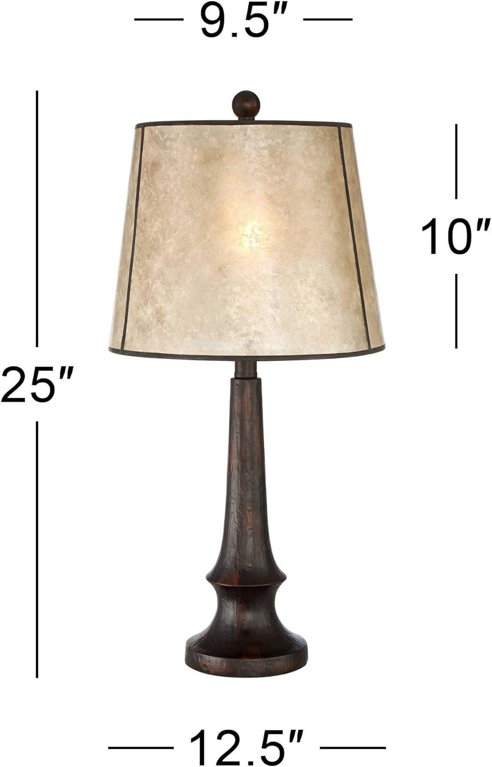 Franklin Iron Works Naomi Industrial Rustic Table Lamp 25" High Aged Bronze Brown Mica Drum Shade for Bedroom Living Room Bedside Nightstand Office