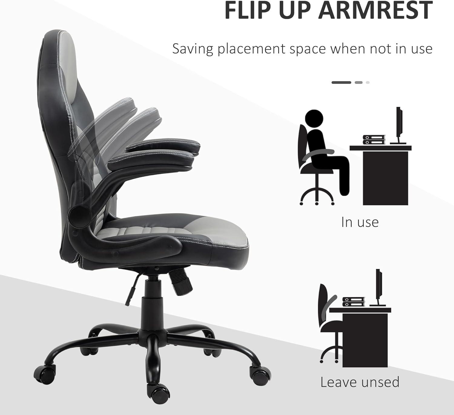 Vinsetto Ergonomic Gaming Chair, Racing Style Computer Chair, Executive Home Office Desk Chair with Faux PU Leather, Tilt, Swivel Wheels, Black / Gray